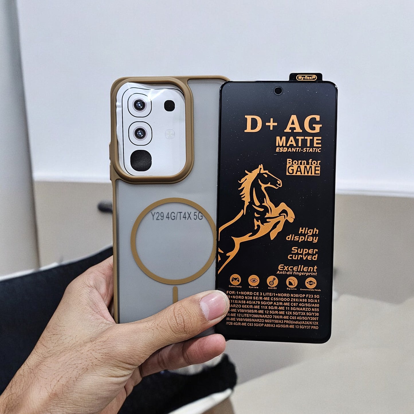 (combo pack)Vivo T4x/iQoo Z10x Magsafe Printed Case + Matt Tempered Glass - Brown