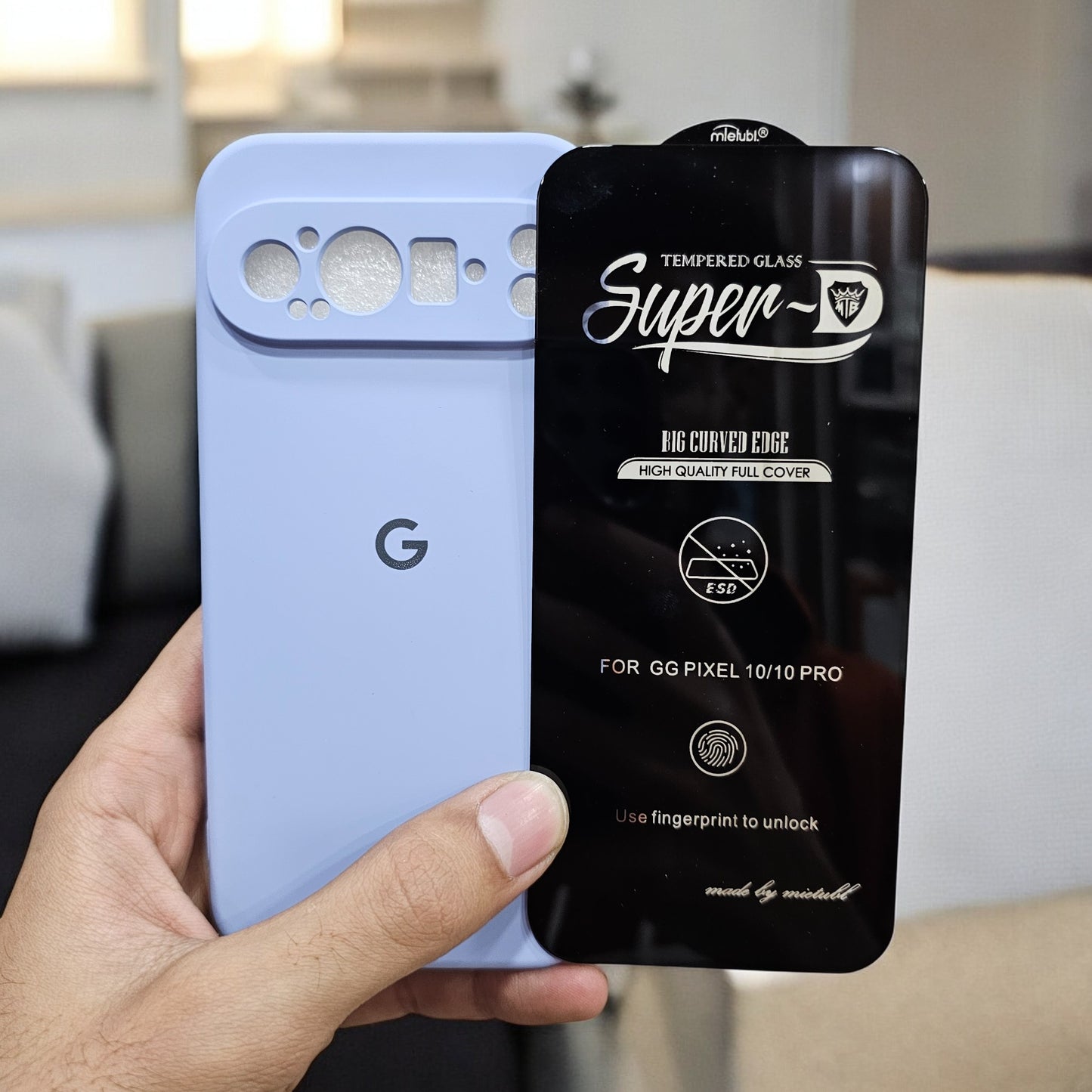 (combo pack)Google Pixel 9 Pro Soft Silicone Case + Fingerprint Tempered Glass - Blue2