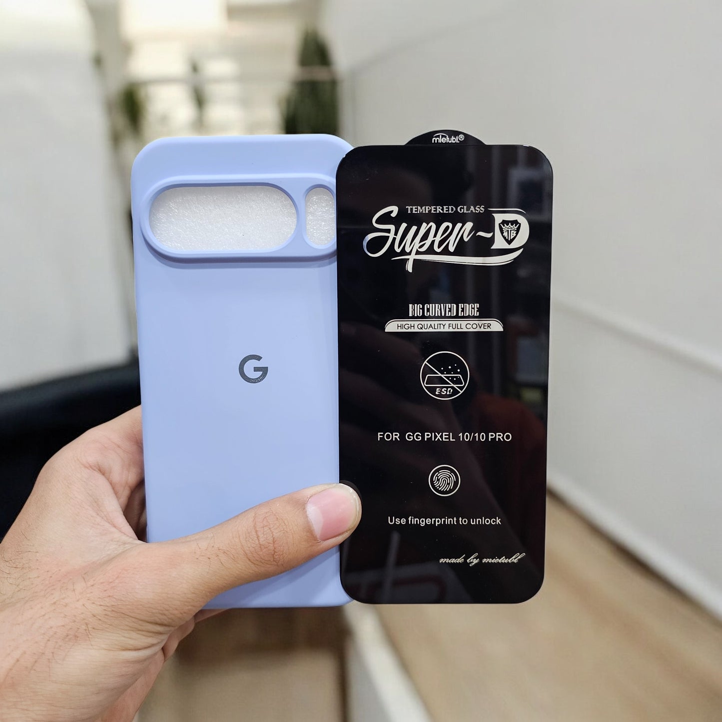 (combo pack)Google Pixel 10 Pro Soft Silicone Case + Fingerprint Tempered Glass - Blue3