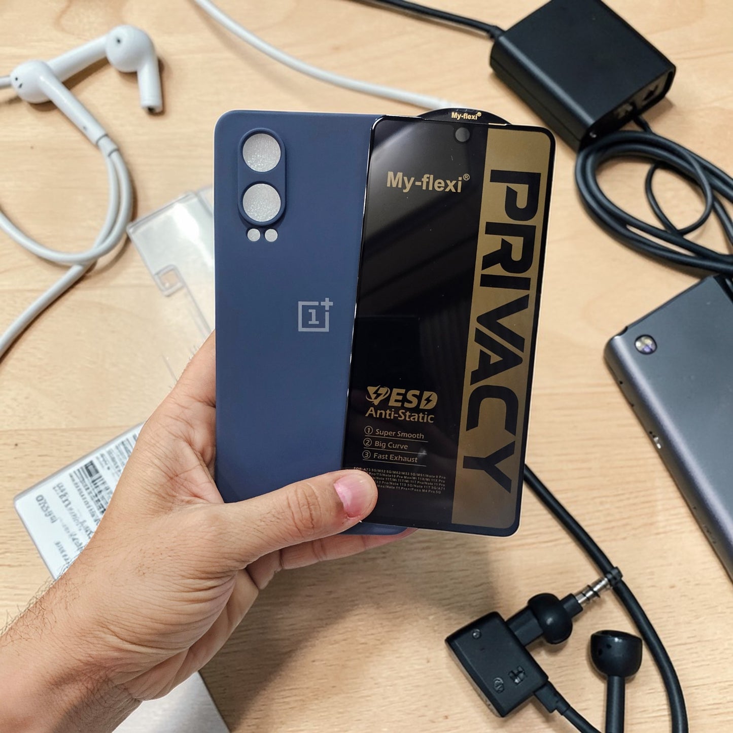 (combo pack)OnePlus Nord Ce 4 Lite Soft Silicone Case + Anti-Spy Privacy Tempered Glass - Dark Blue