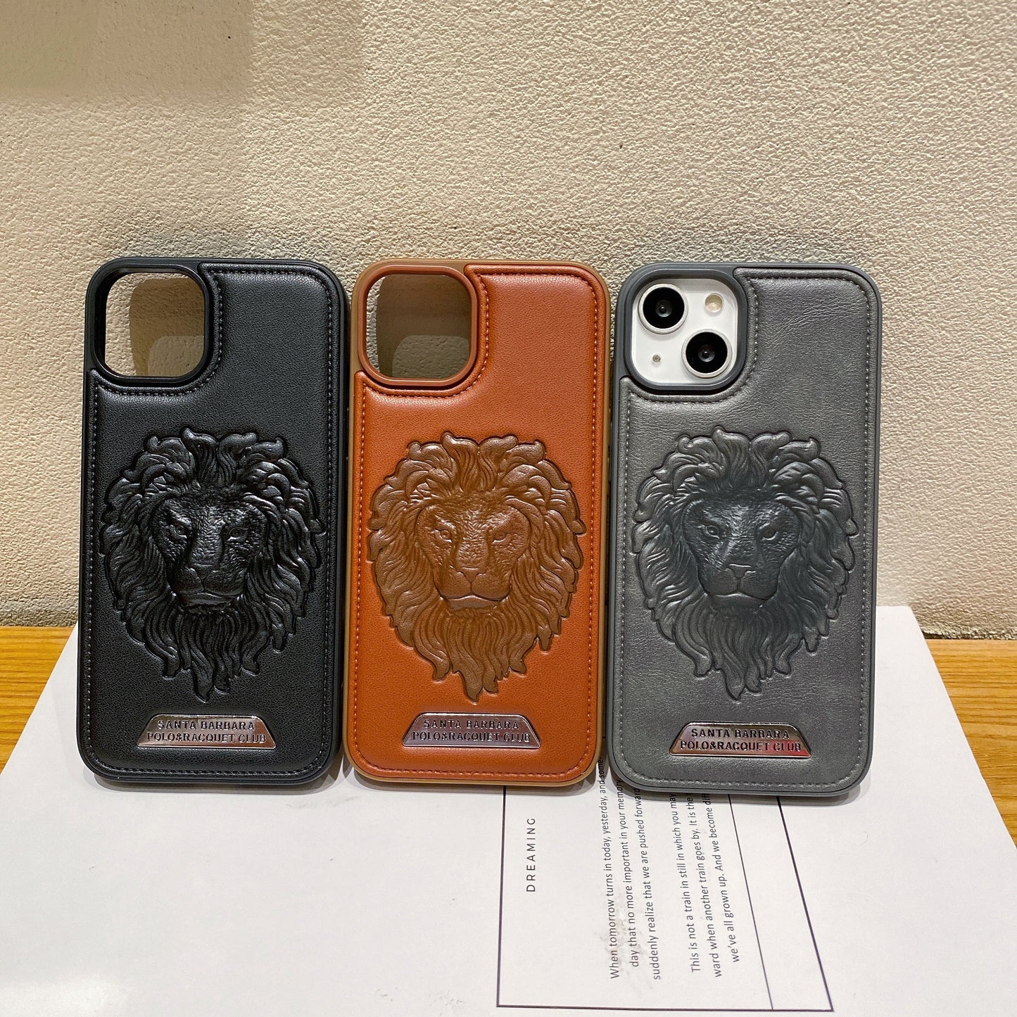 Apple iPhone Branded Premium Lion Face Leather Back Case - Grey