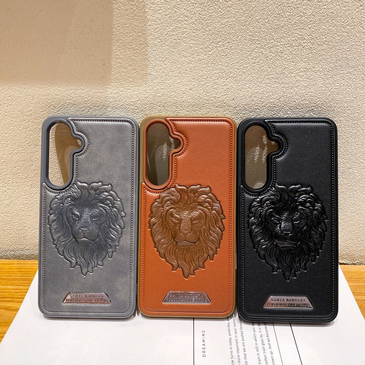 Samsung S24 FE 5G Branded Premium Lion Face Leather Back Case - Black