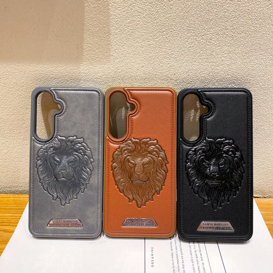 Samsung S24 5G Branded Premium Lion Face Leather Back Case - Brown