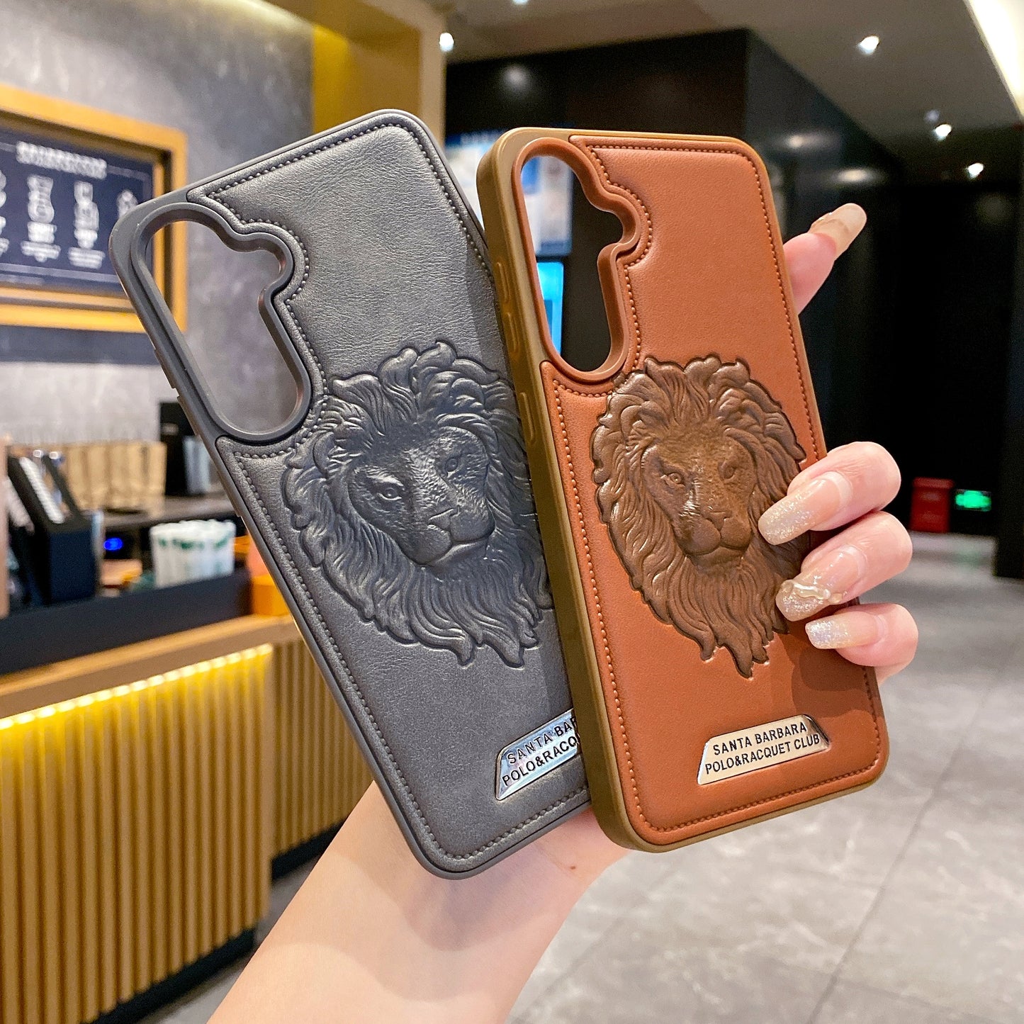 Samsung S24 FE 5G Branded Premium Lion Face Leather Back Case - Grey