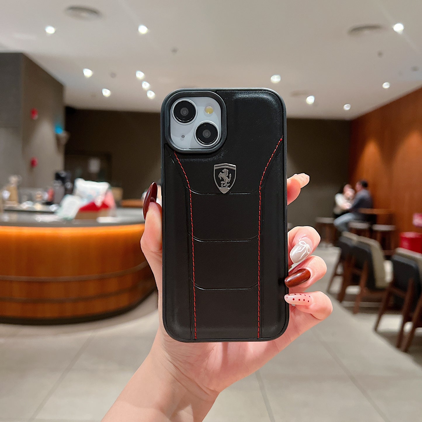 Apple iPhone 14 Plus Luxury Branded Car Logo Leather Designer Case - Ferrari