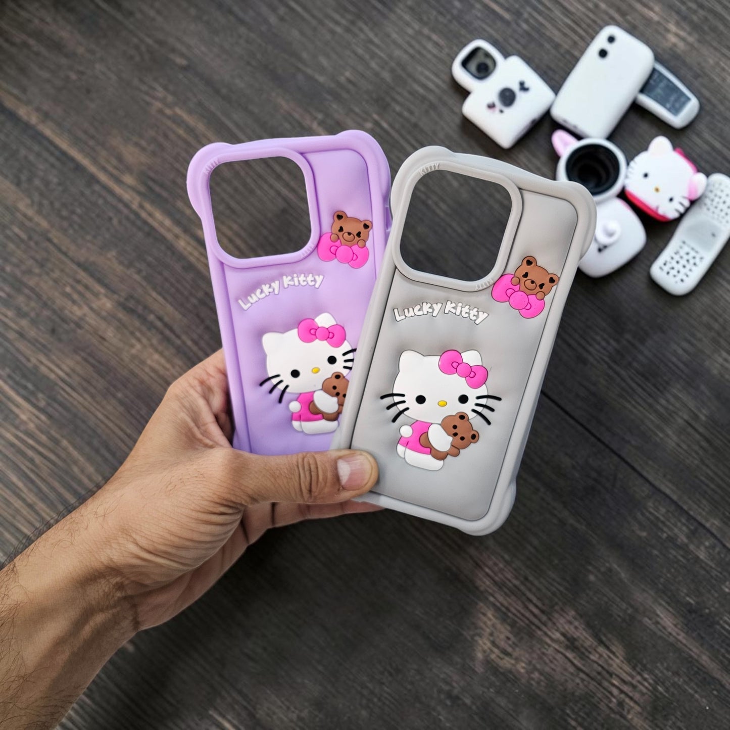 (Pack Of 2)Apple iPhone 13 Pro Premium Hello Kitty Soft Silicone Girlish Back Cover - Combo 2