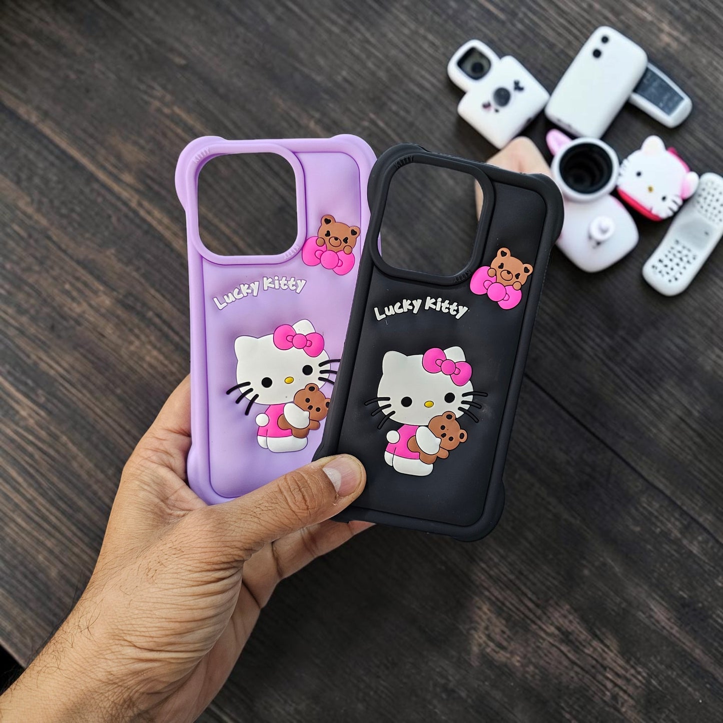 (Pack Of 2)Apple iPhone 13 Pro Premium Hello Kitty Soft Silicone Girlish Back Cover - Combo 1