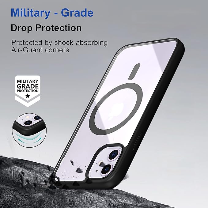 Apple iPhone 12 Anti Yellow Clear Magsafe Back Case Cover - Black