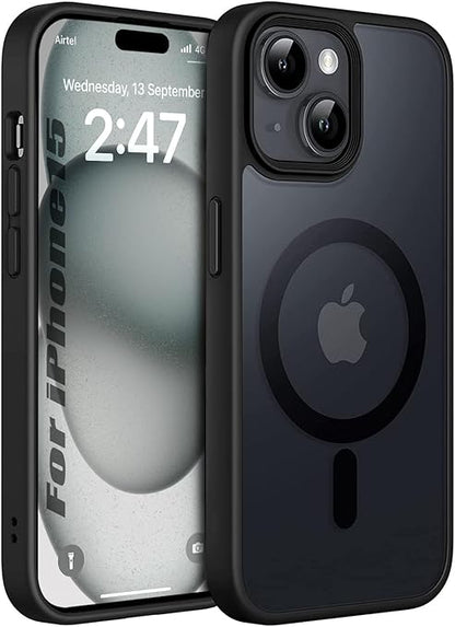 Apple iPhone 15 Plus Anti Yellow Clear Magsafe Back Case Cover - Black