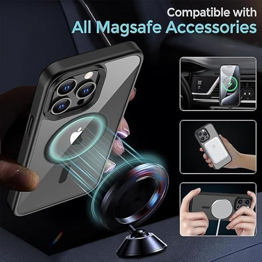 Apple iPhone 16 Pro Max Anti Yellow Clear Magsafe Back Case Cover - Black