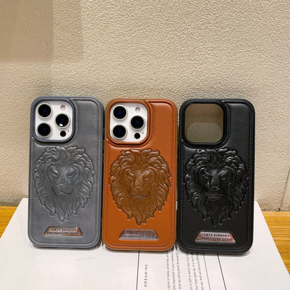 Apple iPhone Pro series Branded Premium Lion Face Leather Back Case - Black