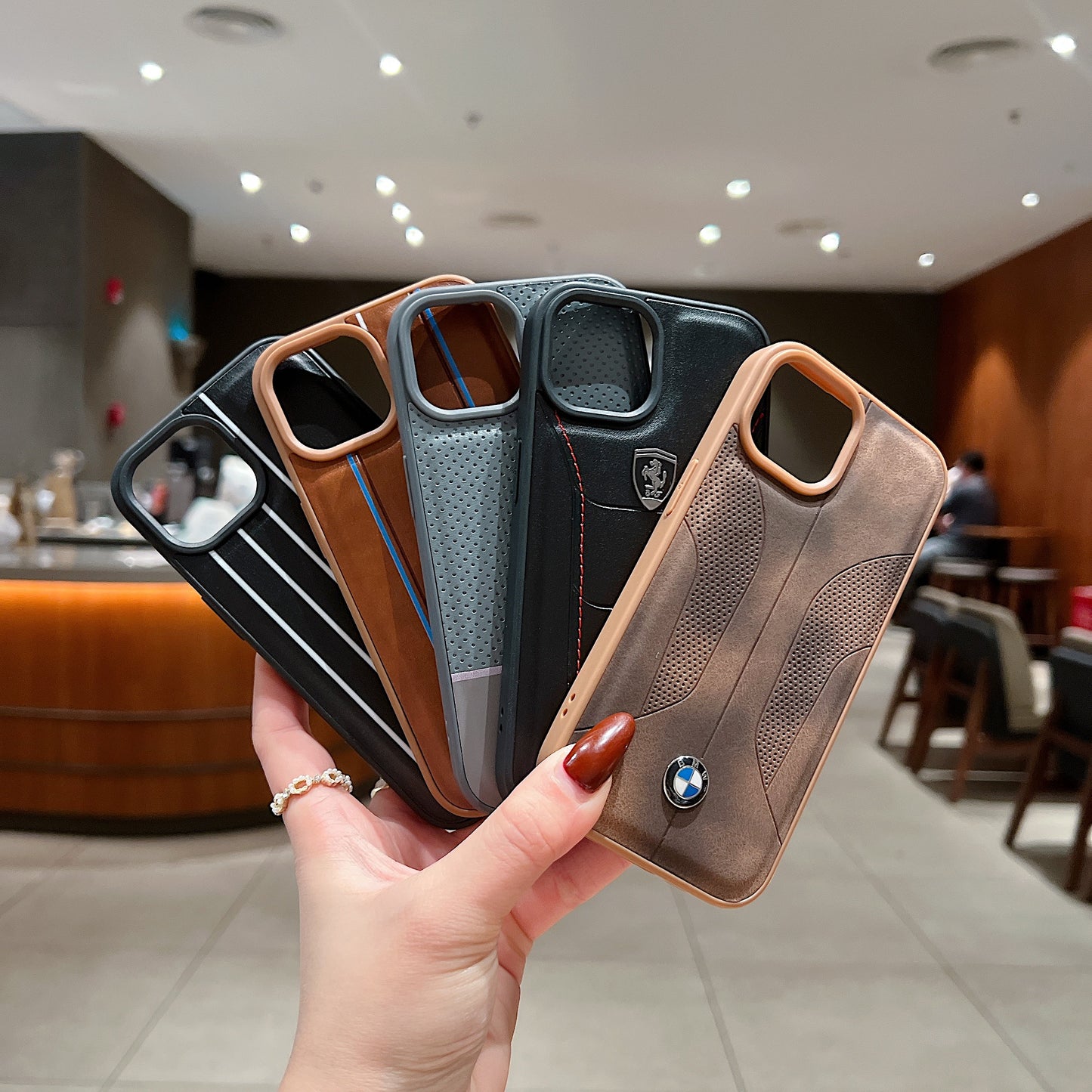 Apple iPhone 15 Luxury Branded Car Logo Leather Designer Case- BMW 2