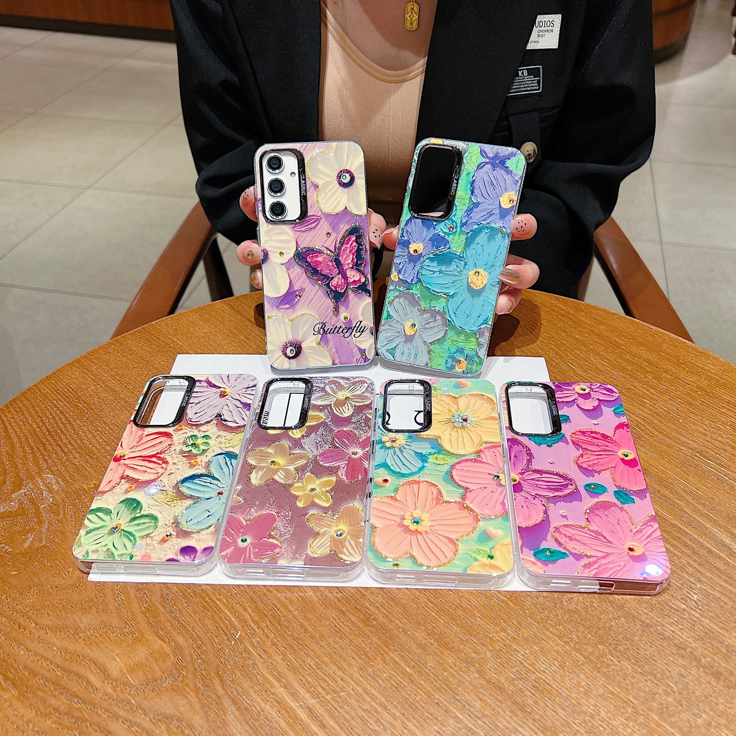 Samsung A55 5G 3D Hot Trending Rhinestone Flowers case - Pattern 1