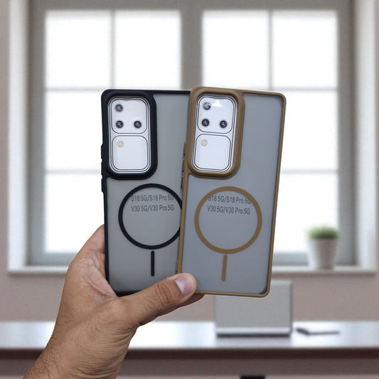 (Pack of 2) Magsafe Printed Metal Buttons Back Case Cover For Vivo V30/V30 Pro - Combo 1