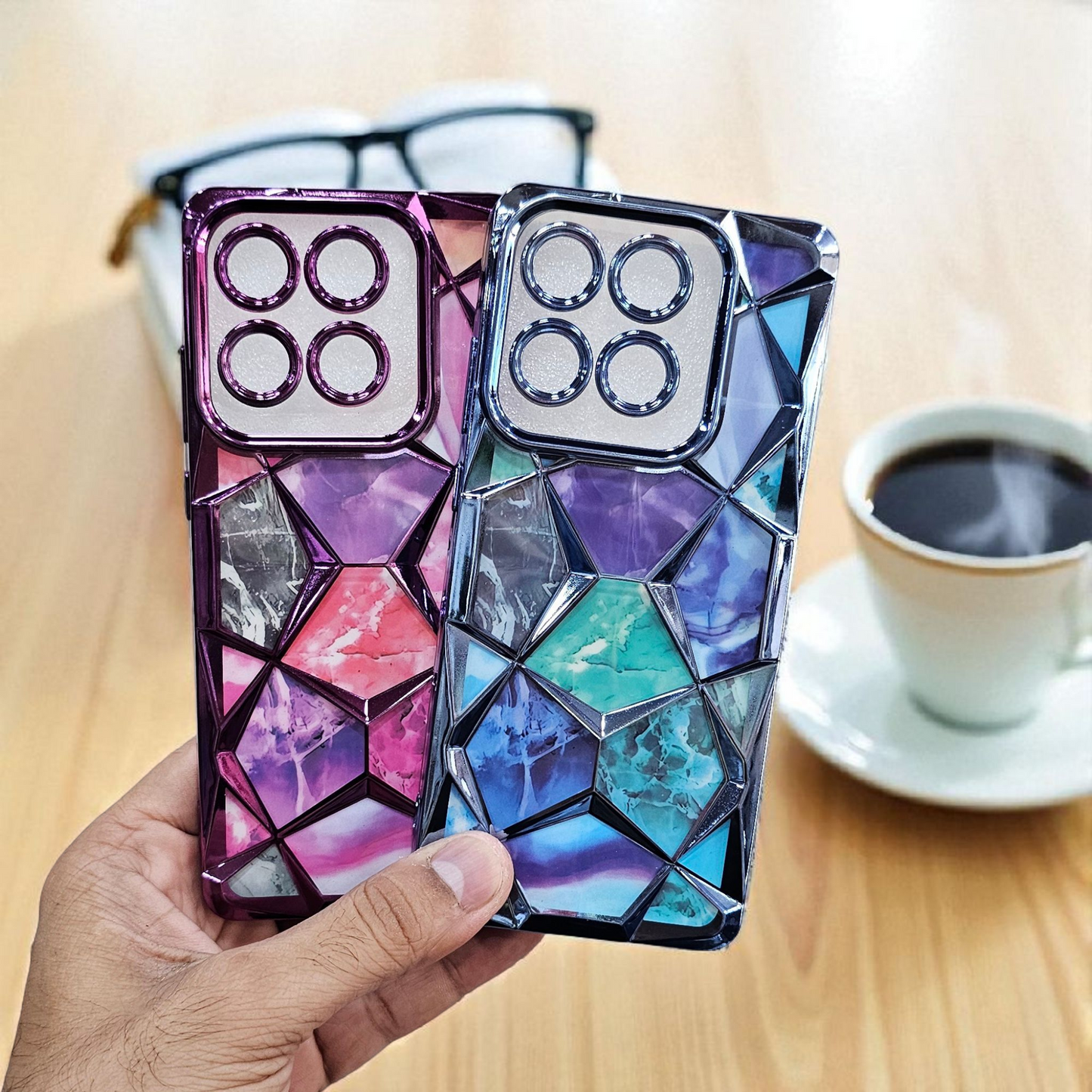 (Pack of 2) Motorola Moto Edge 60 Fusion Gradient Glitter Daimond Back Case Cover - Combo 1