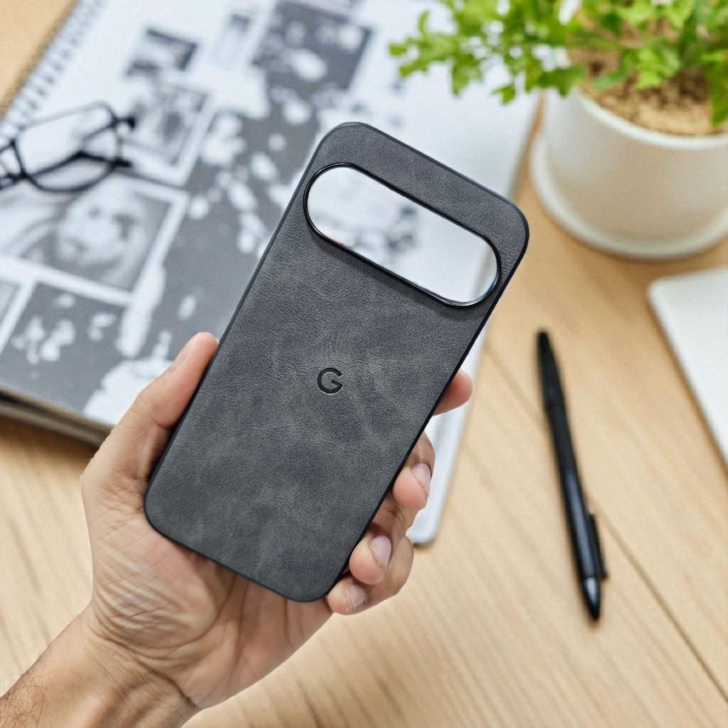 Google Pixel 9 5g Premium Leather Back Case Cover - Grey