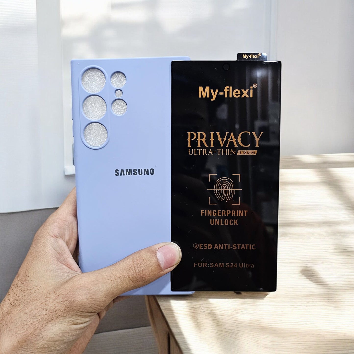 (combo pack)Samsung S24 Ultra Soft Silicone Case + Privacy Tempered Glass - Blue1