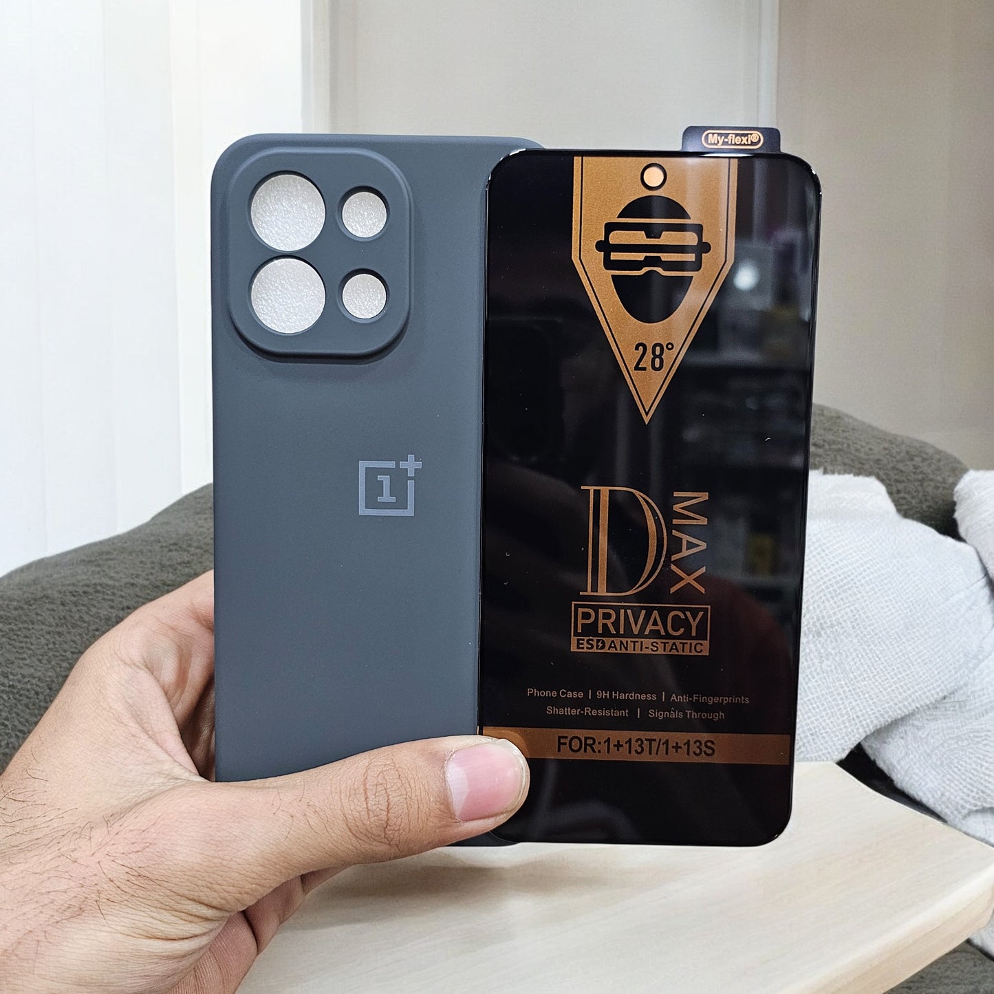 (combo pack)OnePlus 13S Soft Silicone Case + Privacy Tempered Glass - Dark Green