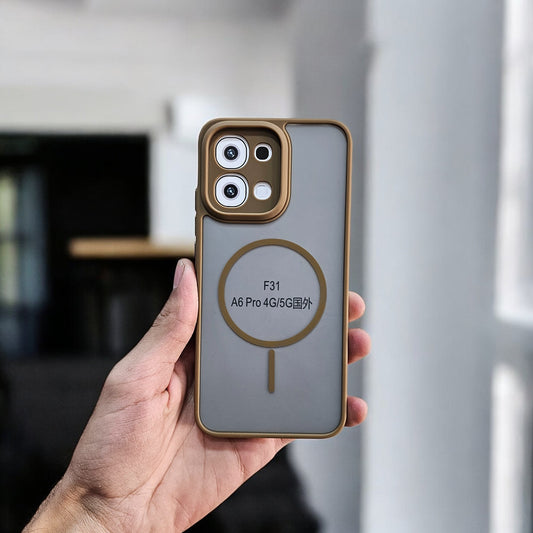 Oppo F31 5G Magsafe Printed Metal Buttons Back Case Cover - Brown