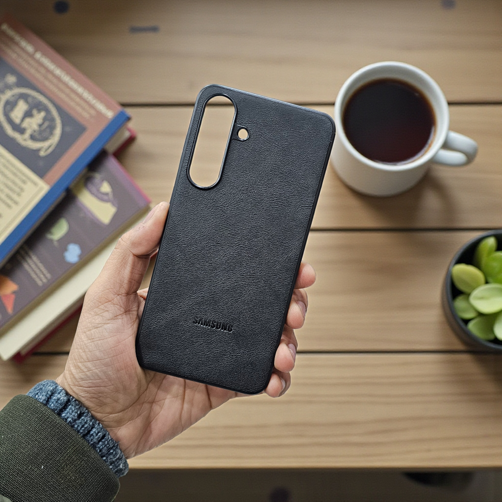 Samsung S25 Fe 5g Premium Leather Back Case Cover - Black