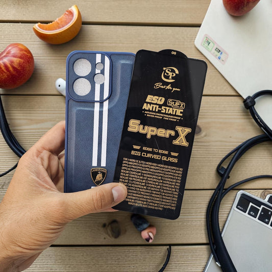 (Free Tempered)Oppo Reno 15C 5g Premium Car Logo Leather Back Case Pouch - pattern 3