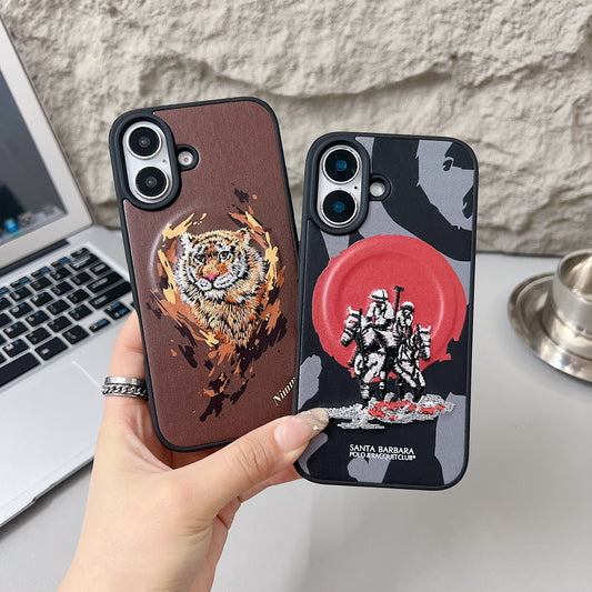 Apple iPhone 16/16 Plus Premium US POLO Assn. Embroidery Leather case with Magsafe - Tiger 1