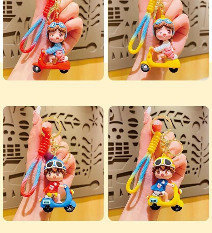 Combo (Pack Of 2) Cute Cartoon 3D Silicon PVC KeyRings - Scotter Boy 2