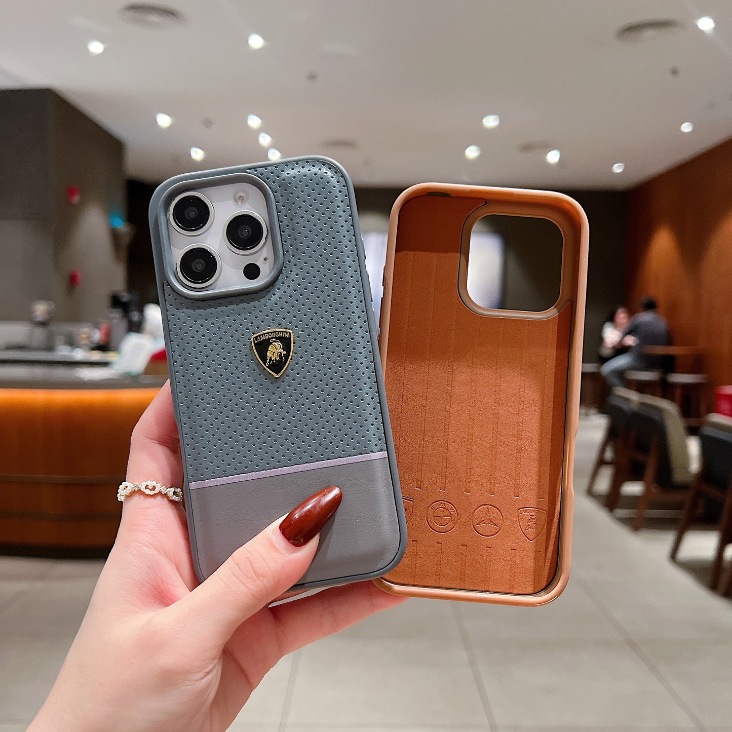 Apple iPhone 15 Pro Luxury Branded Car Logo Leather Designer Case - Lamborghini