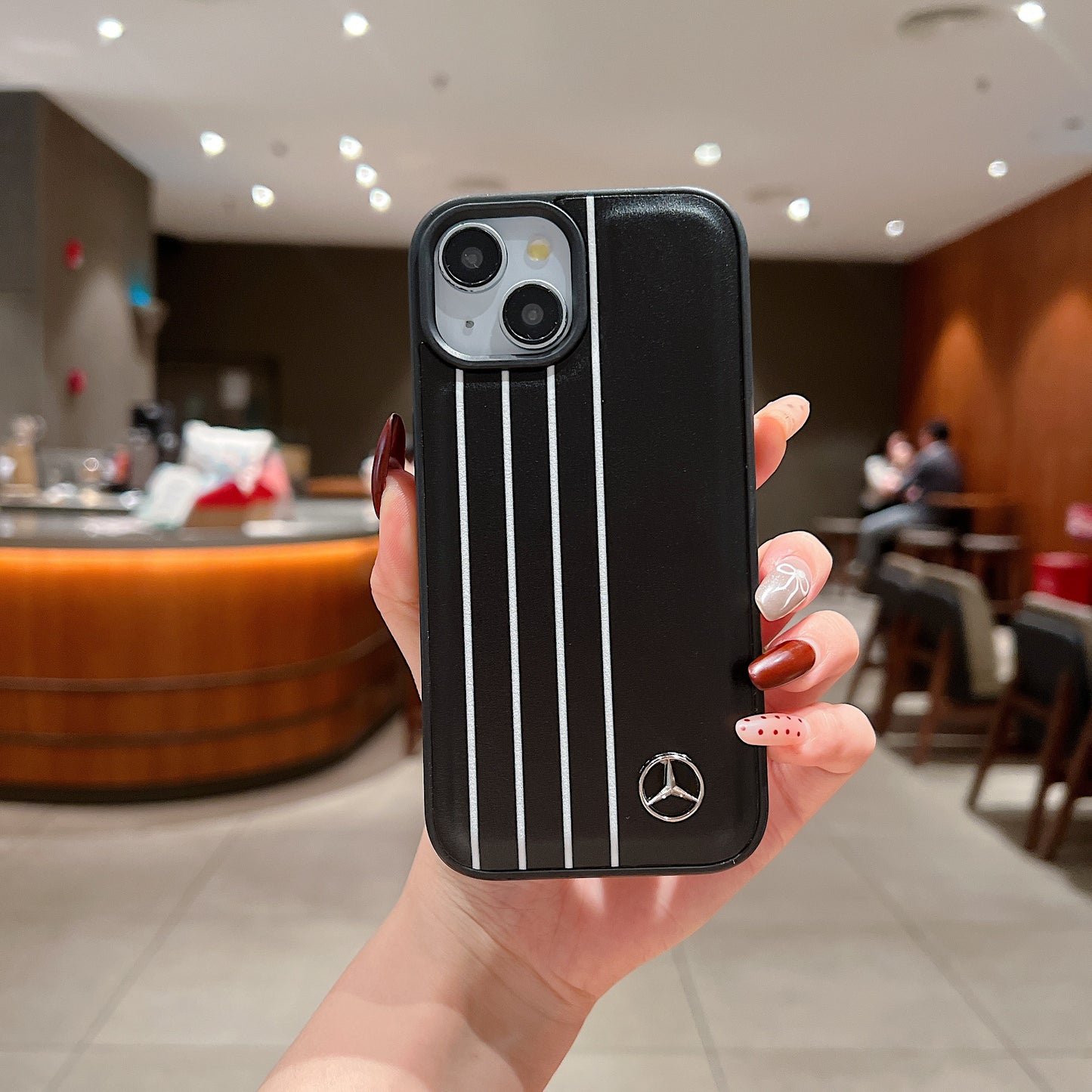 Apple iPhone 14 Plus Luxury Branded Car Logo Leather Designer Case - Mercedes