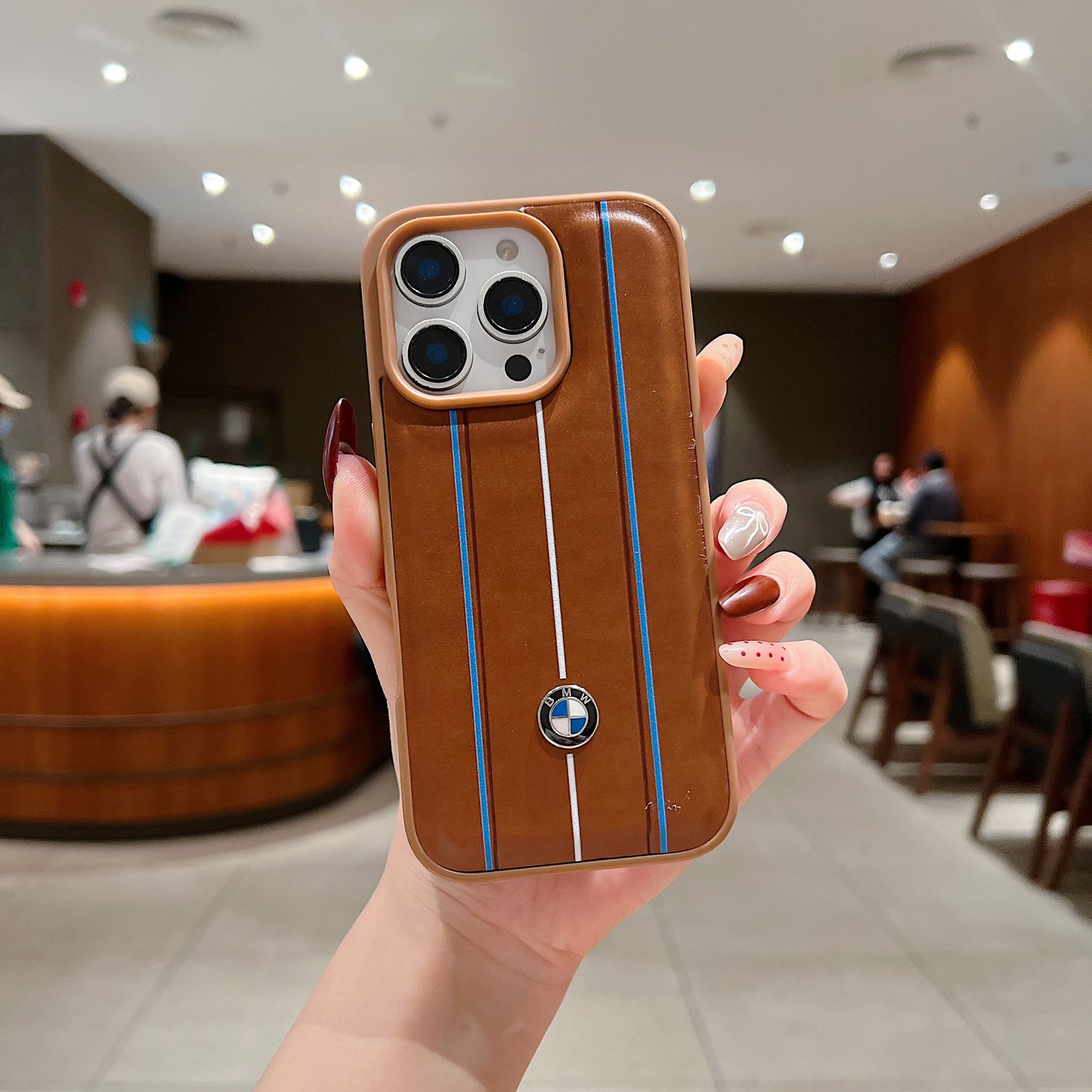 Apple iPhone 16 Pro Luxury Branded Car Logo Leather Designer Case- BMW 1