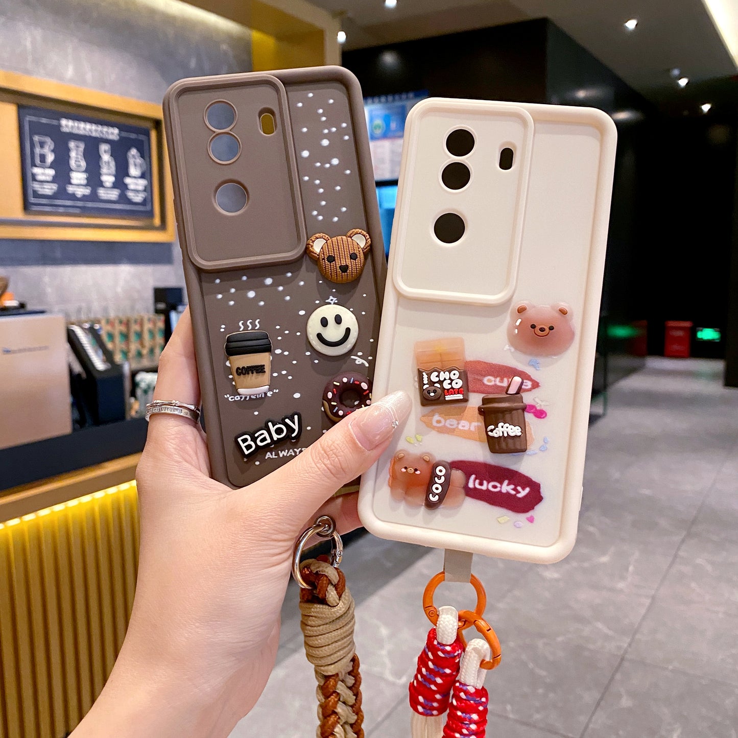 Vivo V40e/iQoo Z9s 5G Coffee Soft Silicone Lanyard Back Cover Case - Lanyard 4