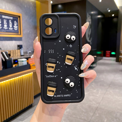 Motorola Moto G34 5G Coffee Soft Silicone Cute 3D Cartoon Back Cover Case - Black