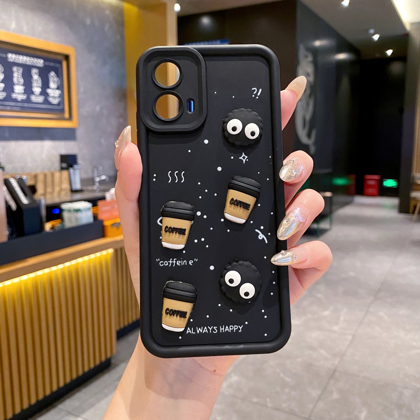 Motorola Moto EDGE 50 Fusion / G96 5G Coffee Soft Silicone Cute 3D Cartoon Back Cover Case -Black