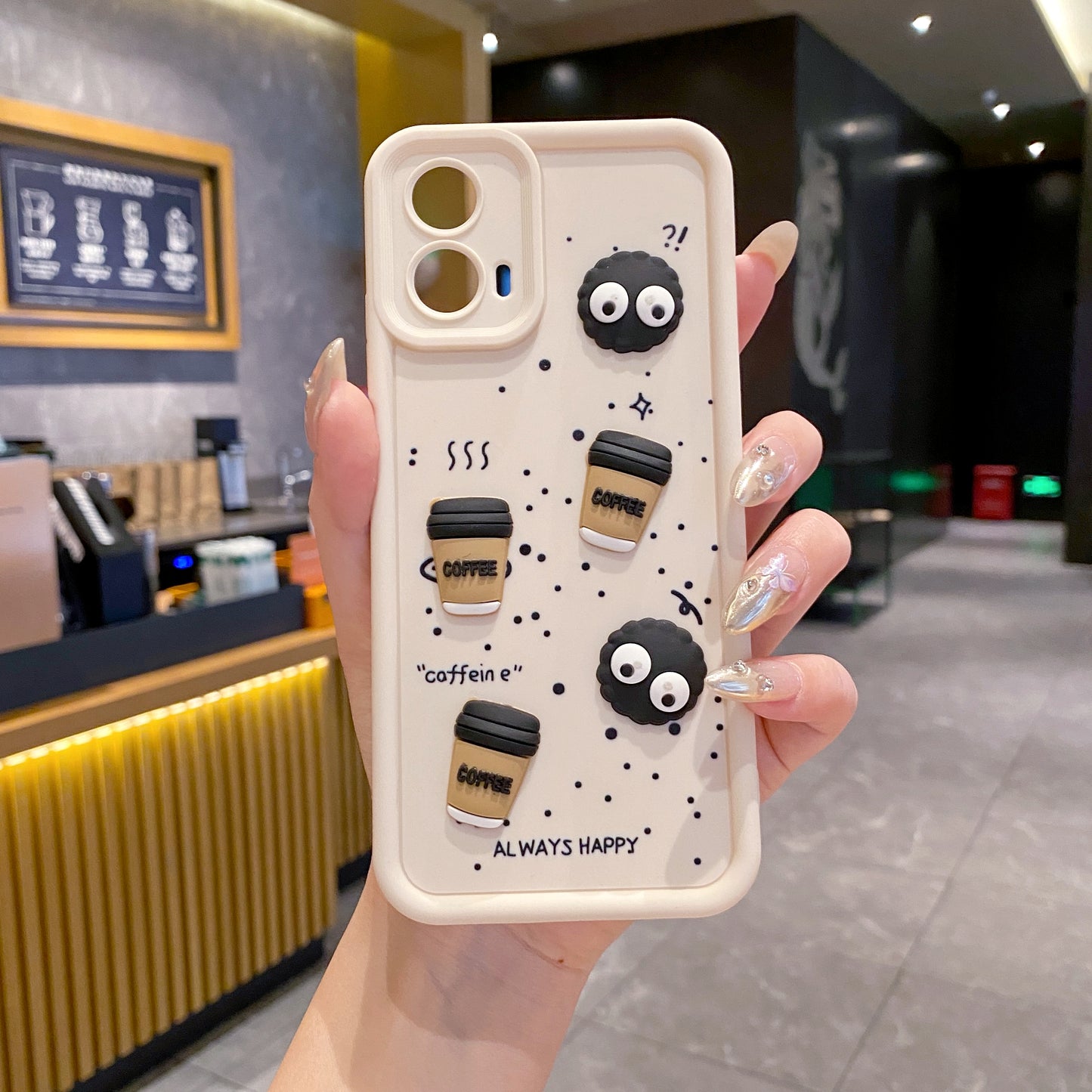 Motorola Moto EDGE 50 Fusion / G96 5G Coffee Soft Silicone Cute 3D Cartoon Back Cover Case - Cream White