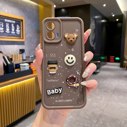 Motorola Moto EDGE 50 Fusion / G96 5G Coffee Soft Silicone Cute 3D Cartoon Back Cover Case - Brown