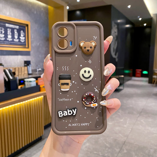 Motorola Moto EDGE 50 Fusion / G96 5G Coffee Soft Silicone Cute 3D Cartoon Back Cover Case - Brown