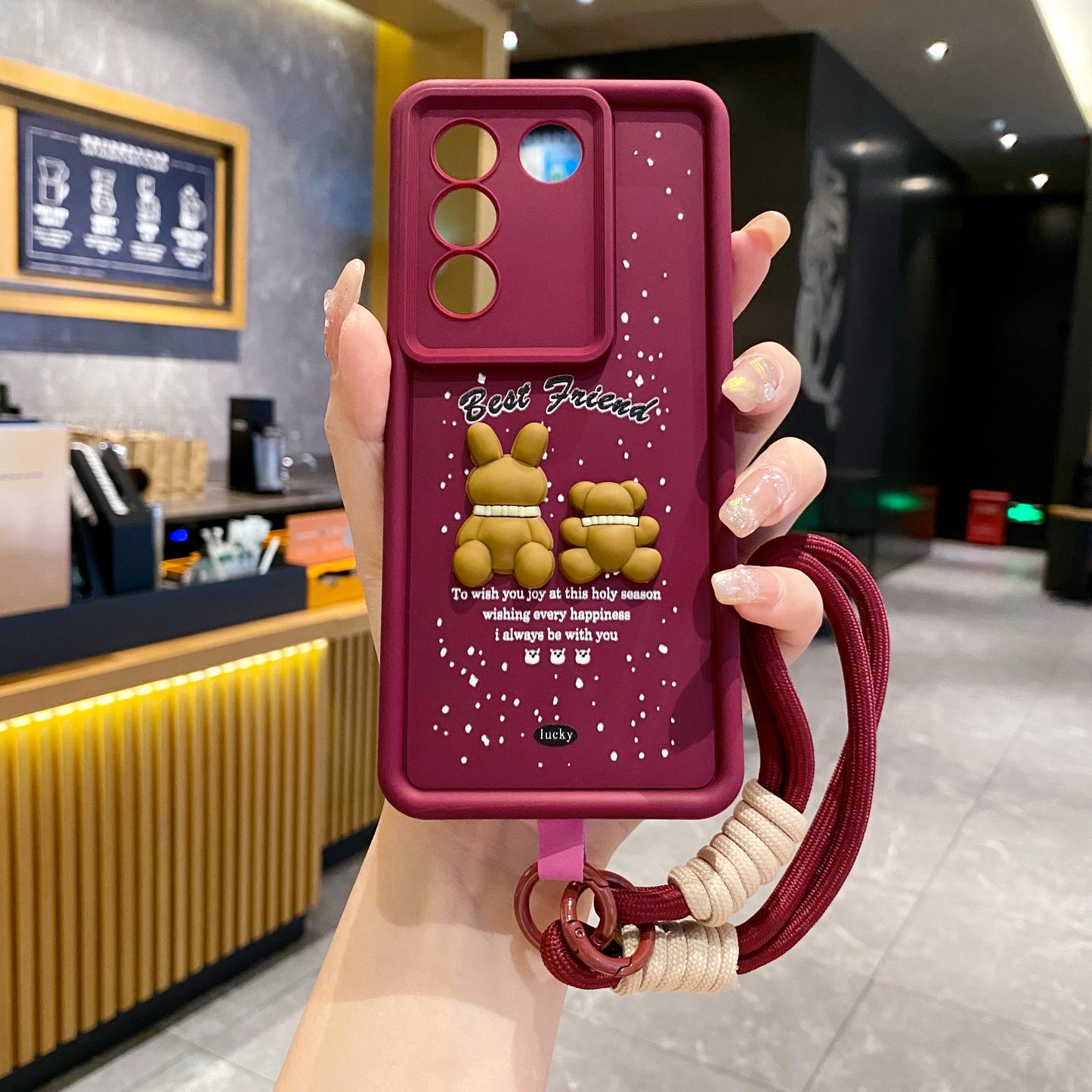 Vivo V27 / V27 Pro 5G Teddy Bear Soft Silicone Lanyard Back Cover Case - Lanyard 3