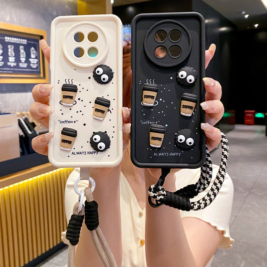 Realme 12/12X 5G Coffee Soft Silicone Lanyard Back Cover Case - Lanyard 2