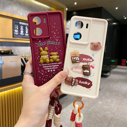 Vivo V29e 5G Teddy Bear Soft Silicone Lanyard Back Cover Case - Lanyard 3