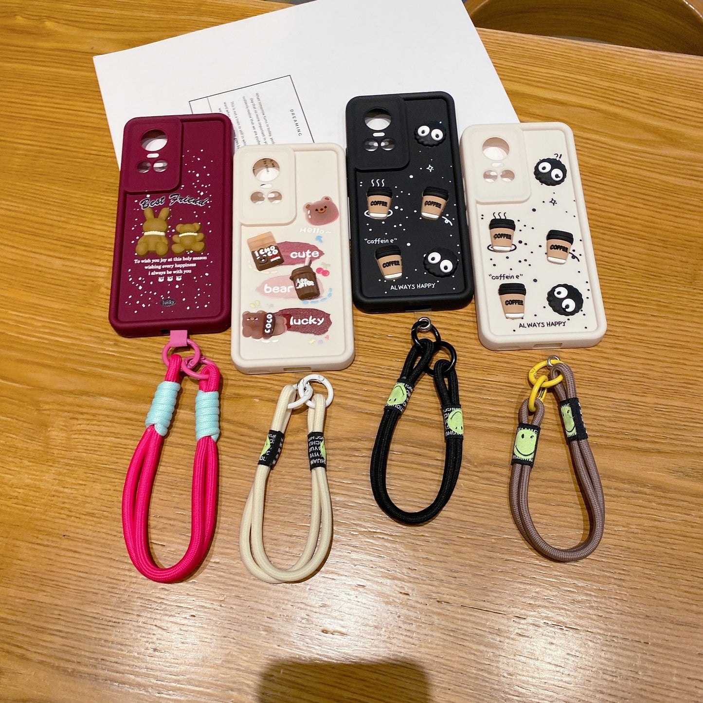 Oppo Reno 10/10 Pro 5G Coffee Soft Silicone Lanyard Back Cover Case - Lanyard 1