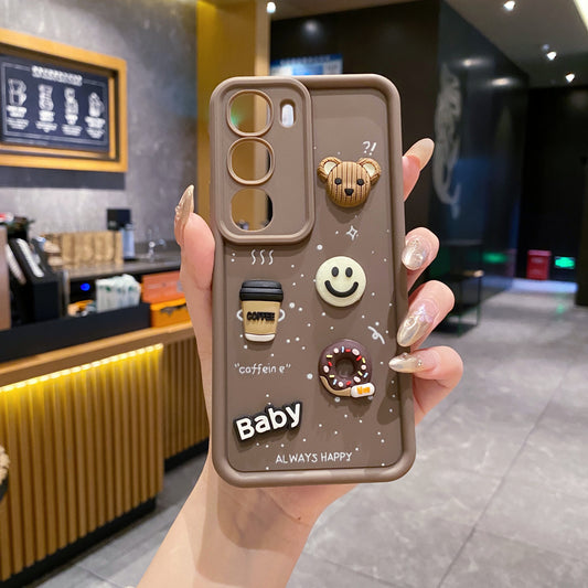Vivo Y300 5G Coffee Soft Silicone Cute 3D Cartoon Back Cover Case - Brown