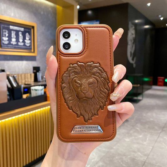 Apple iPhone 11 Branded Premium Lion Face Leather Back Case - Brown