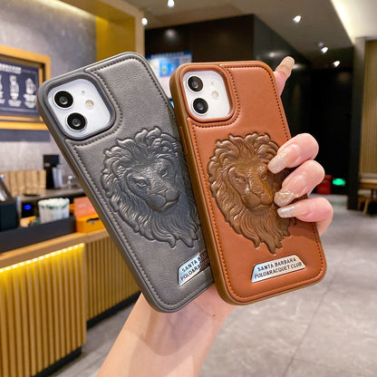 Apple iPhone 11 Branded Premium Lion Face Leather Back Case - Brown