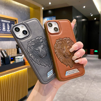 Apple iPhone Branded Premium Lion Face Leather Back Case - Brown