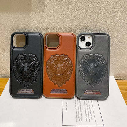 Apple iPhone Branded Premium Lion Face Leather Back Case - Brown