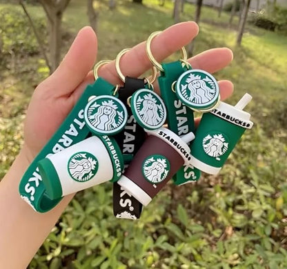 Combo (Pack Of 2) Cute Cartoon 3D Silicon PVC KeyRings - Starbucks