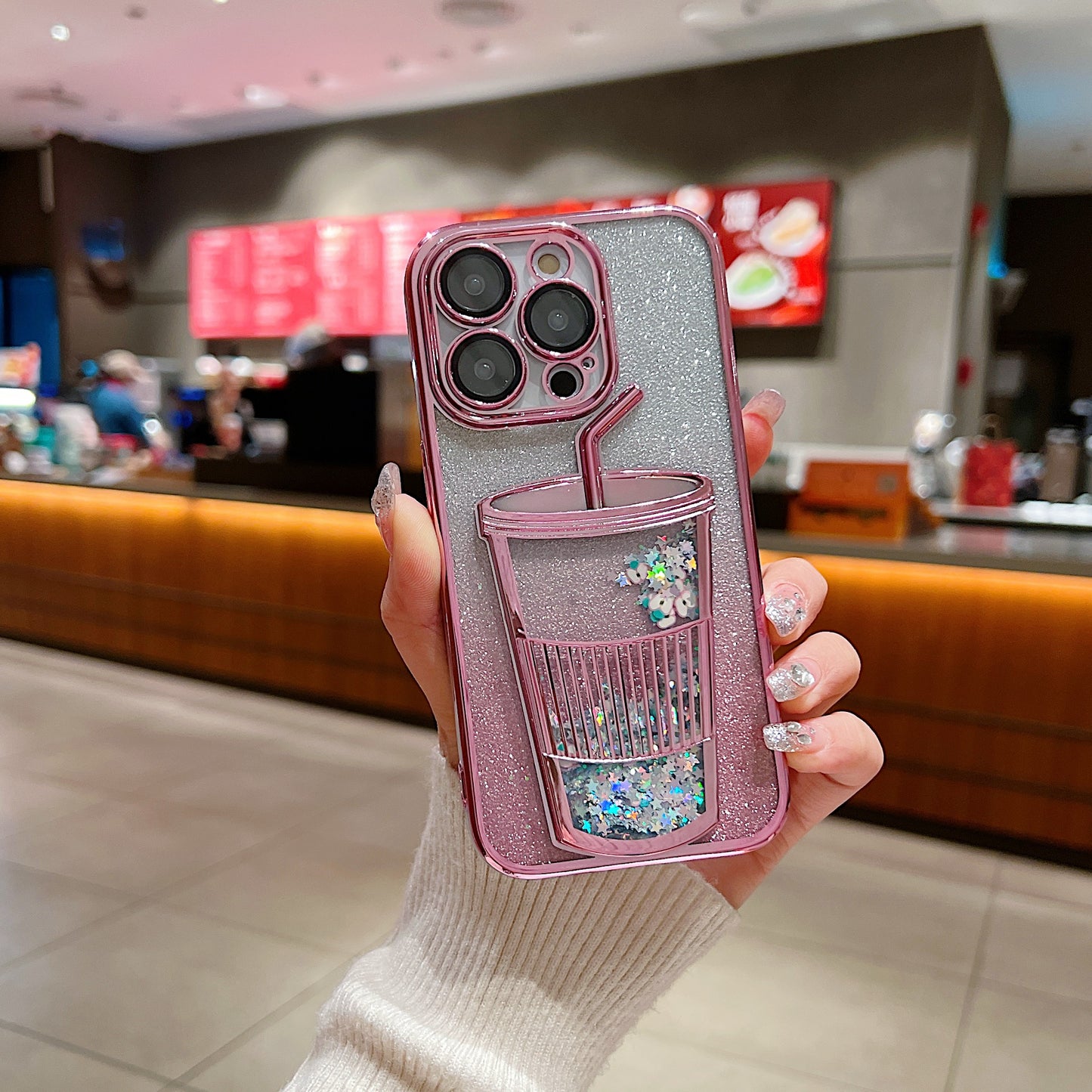 Apple iPhone 13 Luxury Colurfull Cup Glitter Back Case Cover - Pink