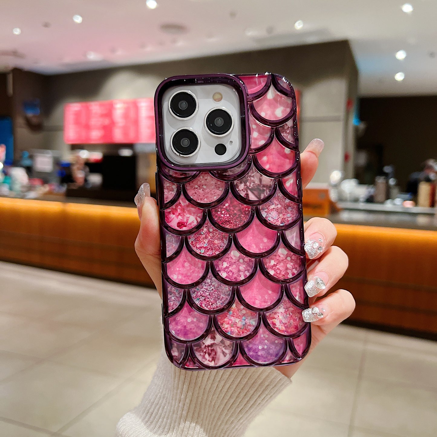 Apple iPhone Luxury Colorful Glitter Fish ||Mobile Phone Case (Pink)