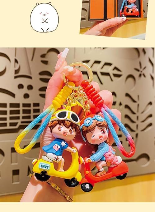 Combo (Pack Of 2) Cute Cartoon 3D Silicon PVC KeyRings - Scotter Girl 2