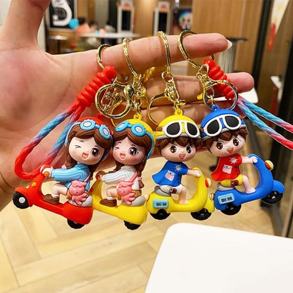 Combo (Pack Of 2) Cute Cartoon 3D Silicon PVC KeyRings - Scotter Girl 2